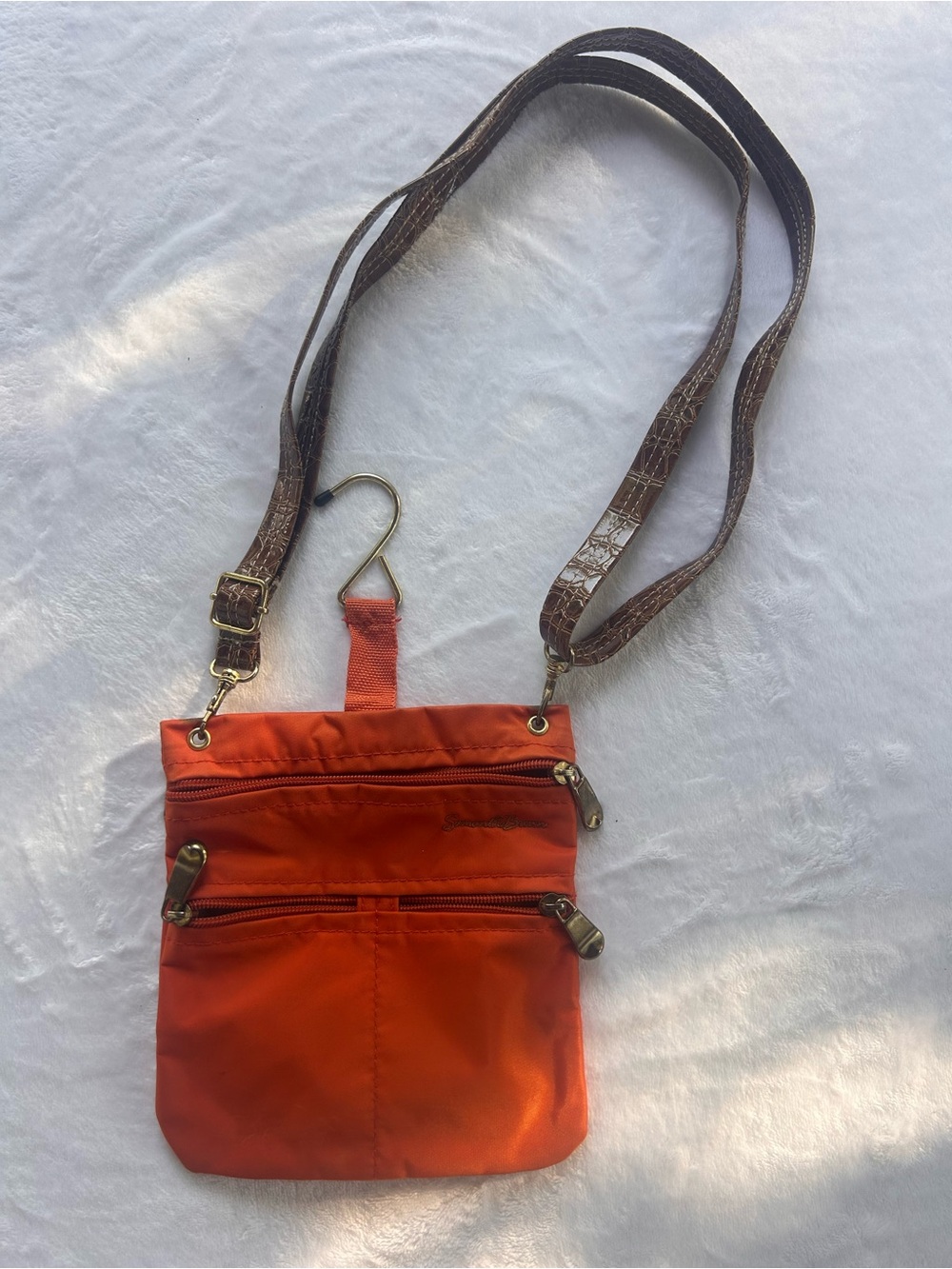 Samantha Brown Crossbody Bag Womens Orange Travel Purse Adjustable Strap